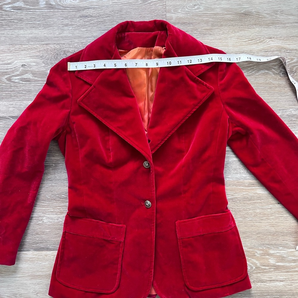 JL DE BALL Vintage Famous for Velvet Red Button Blazer Jacket Coat Size 8 - Picture 7 of 10